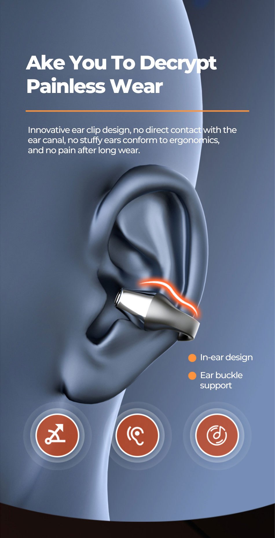 tws wireless5 3 wireless earphone clip earphone sports earphone waterproof stereo high fidelity stereo music on phone with microphone for noise reduction display details 2