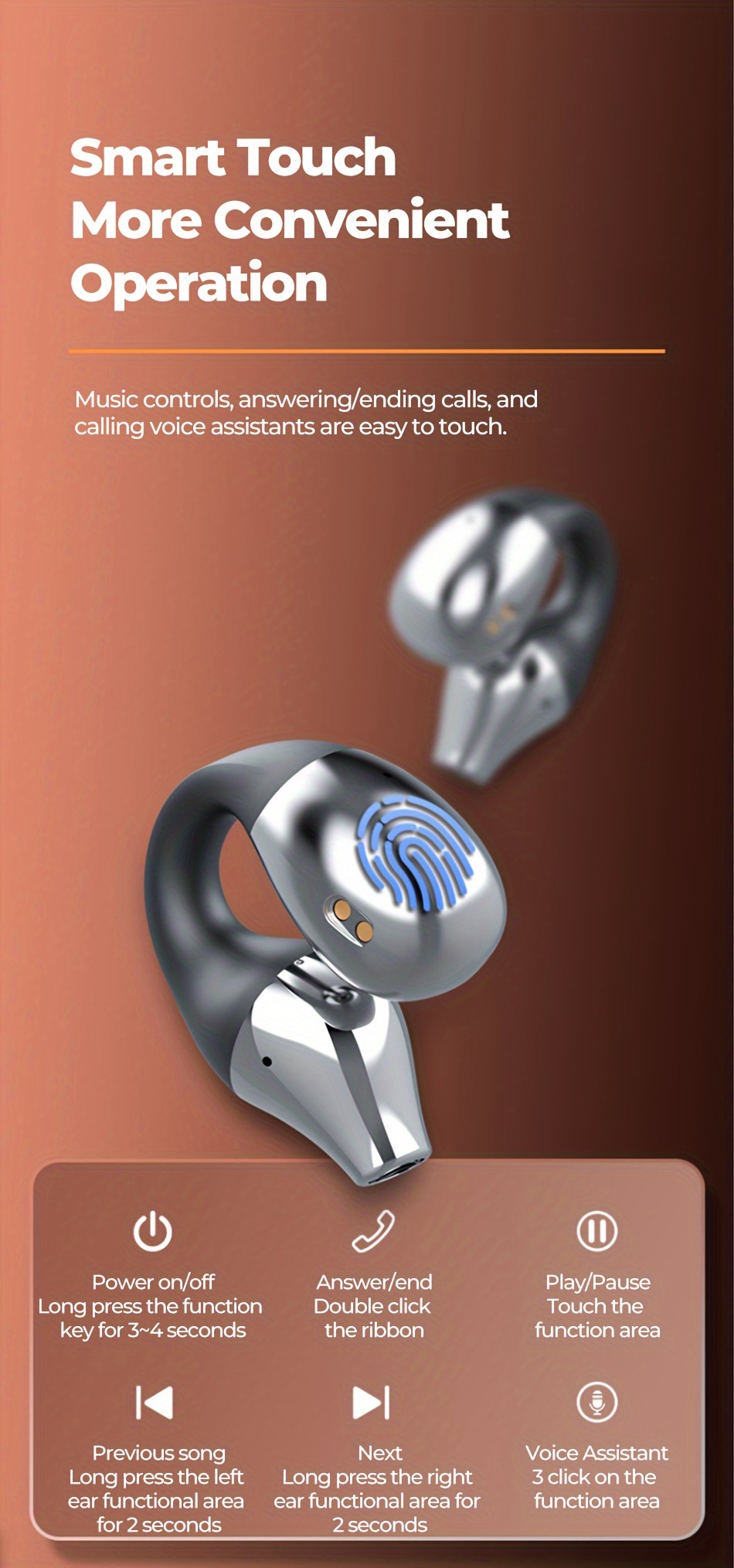 tws wireless5 3 wireless earphone clip earphone sports earphone waterproof stereo high fidelity stereo music on phone with microphone for noise reduction display details 5