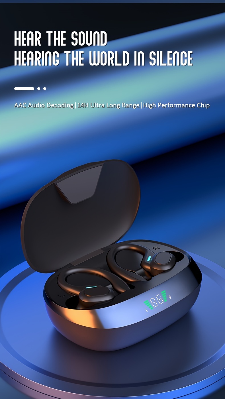 led ultra long standby wireless earphone headset tws earphones with mic sport earhook headset ultra thin on ear sports bass for android ios details 2