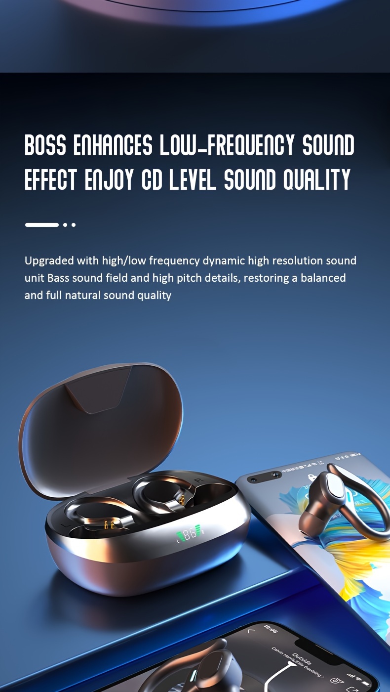 led ultra long standby wireless earphone headset tws earphones with mic sport earhook headset ultra thin on ear sports bass for android ios details 3