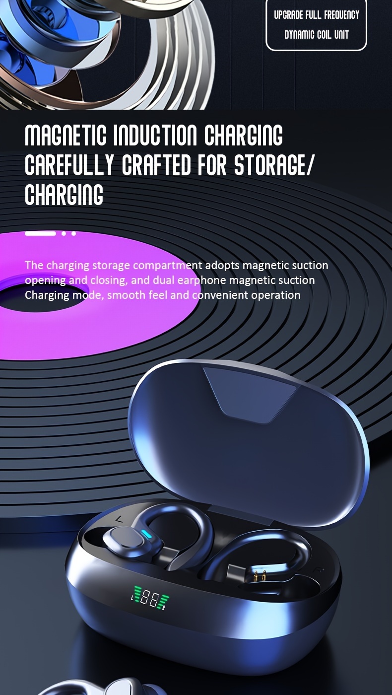 led ultra long standby wireless earphone headset tws earphones with mic sport earhook headset ultra thin on ear sports bass for android ios details 5