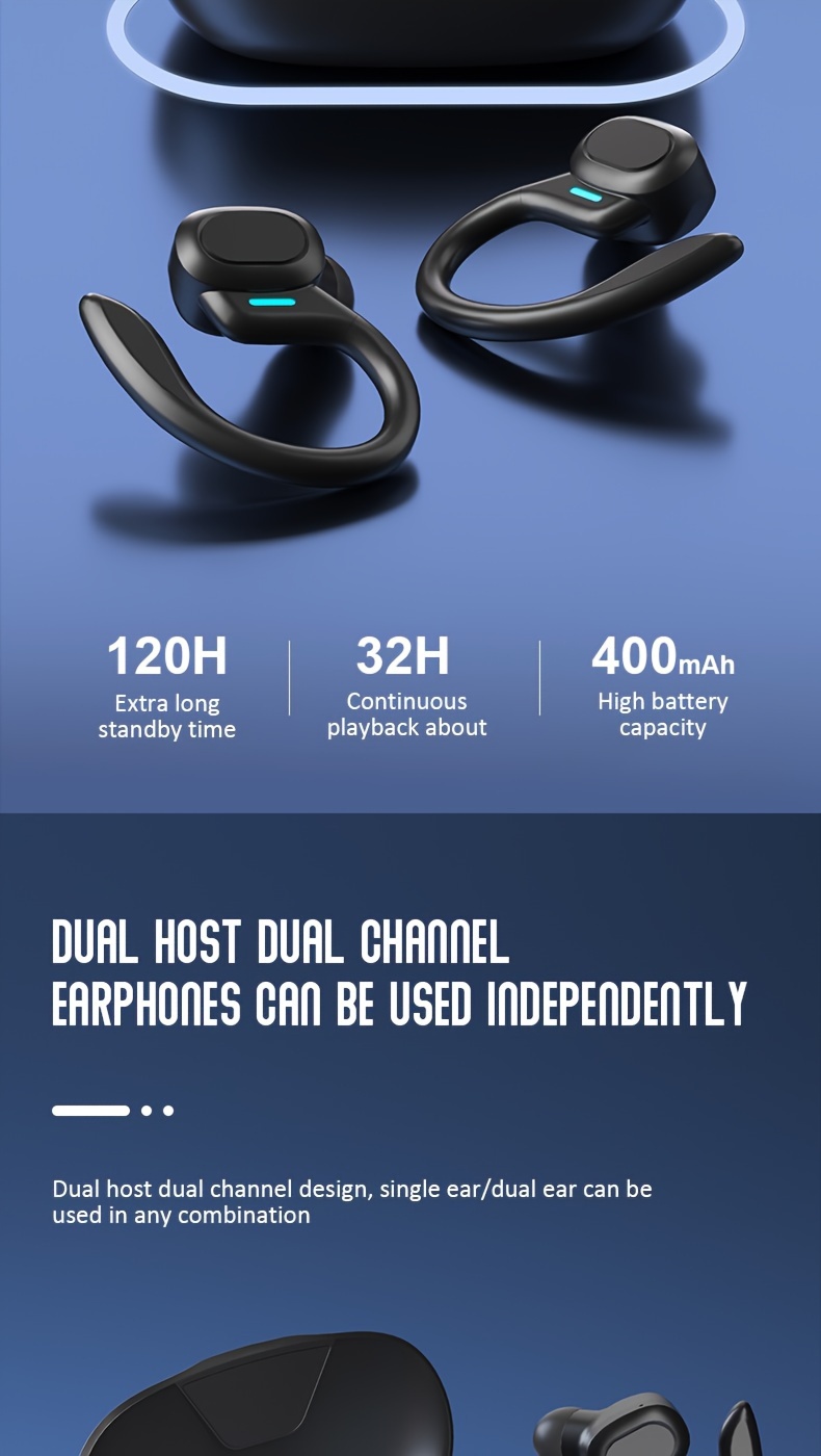 led ultra long standby wireless earphone headset tws earphones with mic sport earhook headset ultra thin on ear sports bass for android ios details 10