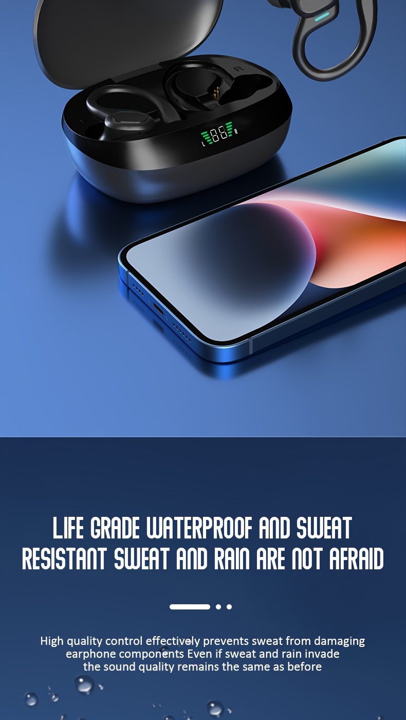 led ultra long standby wireless earphone headset tws earphones with mic sport earhook headset ultra thin on ear sports bass for android ios details 11