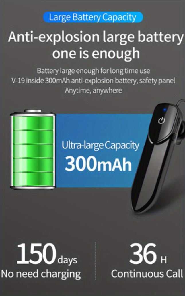 v19 wireless headset hd calls noise cancellation long standby more perfect for business sports details 0