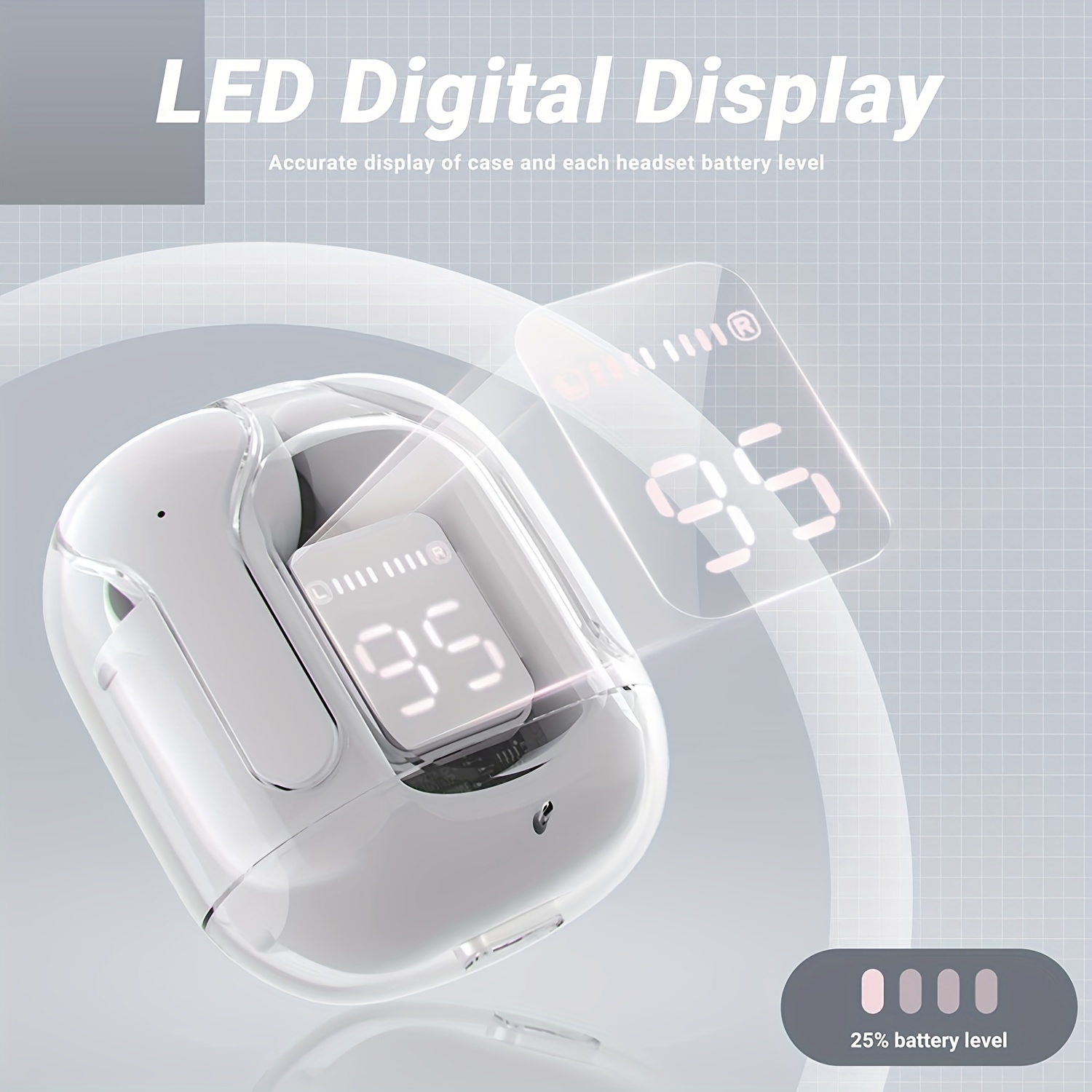 new power display in ear headset transparent space capsule noise reduction tws in ear wireless earphone details 4