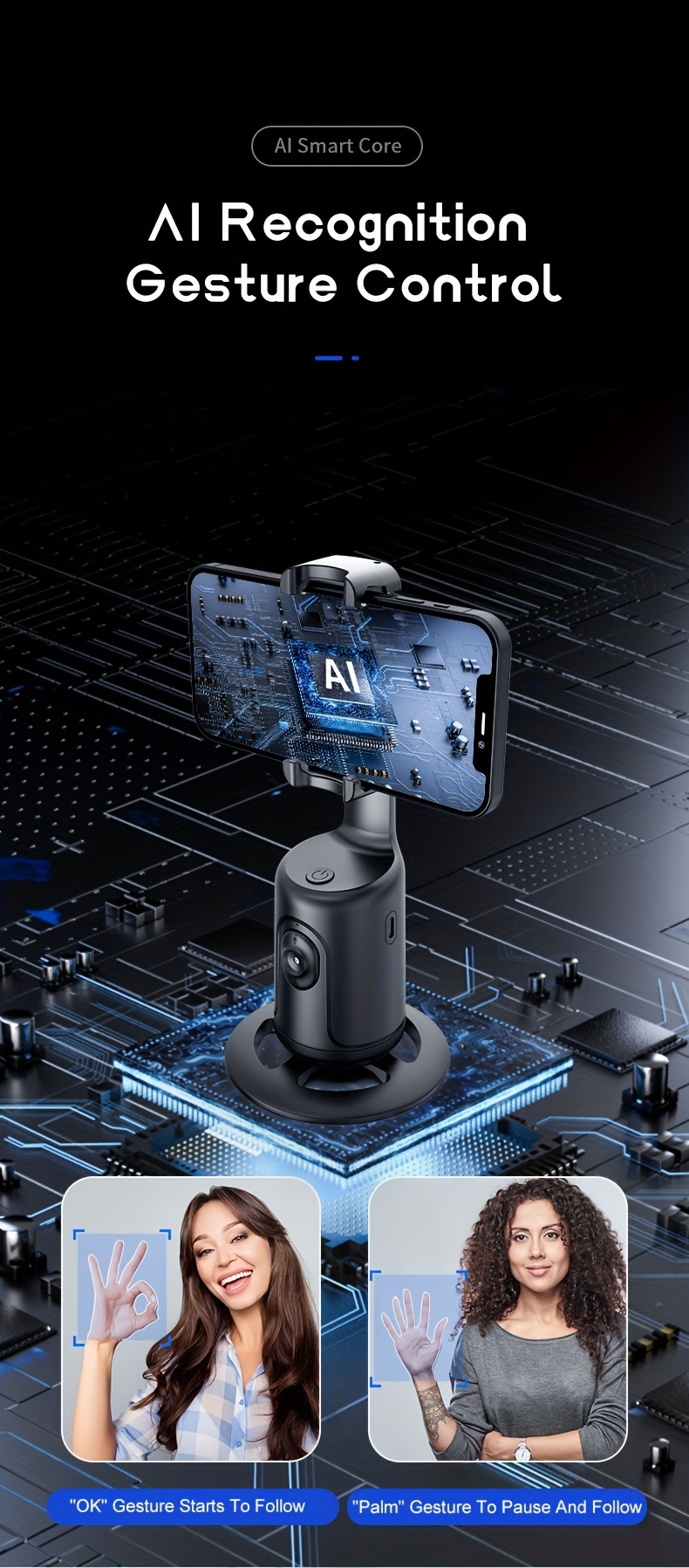 auto tracking phone holder tripod stand smart selfie stick 360 rotation fast face object tracking cameraman robot stand details 5