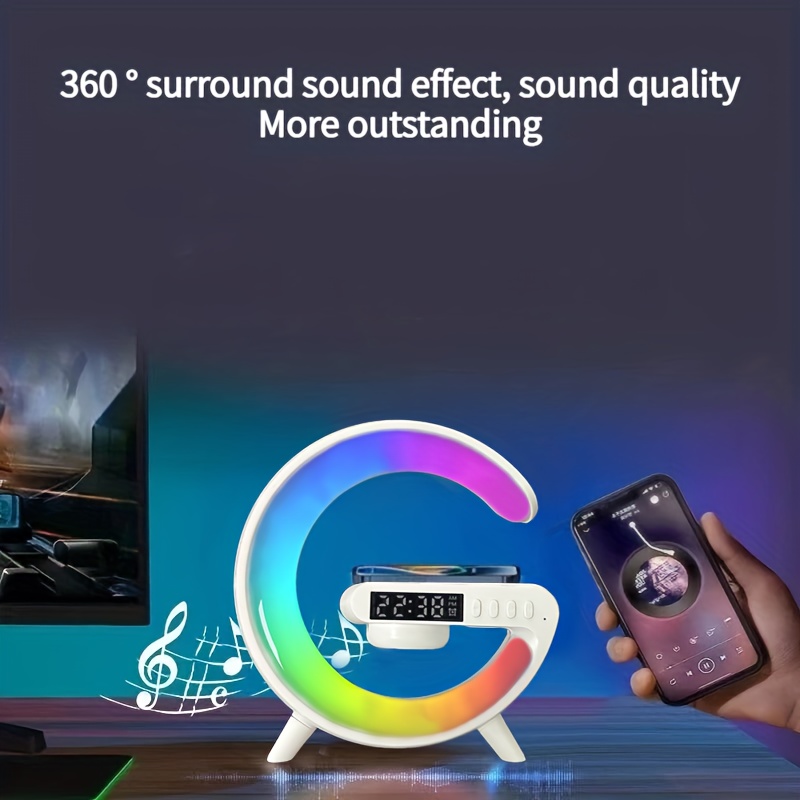 mini multifunction wireless charger pad stand speakers tf rgb night light fast charging station for iphone14 13 12 for samsung for xiaomi details 5