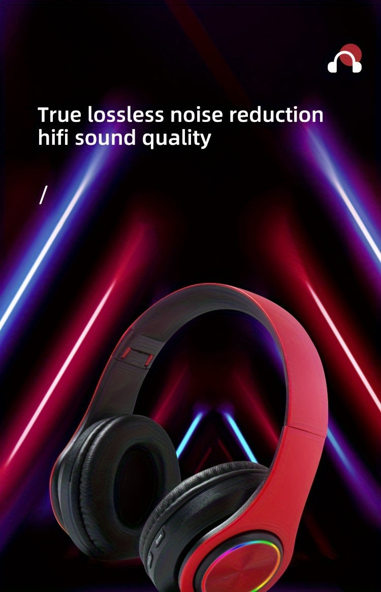 light emitting wireless headphones colorful led lights comfort over ear foldable headset with built in microphone fm sd card slot wired for school tablet computer pc tv cellphones travel gift for birthday easter details 0