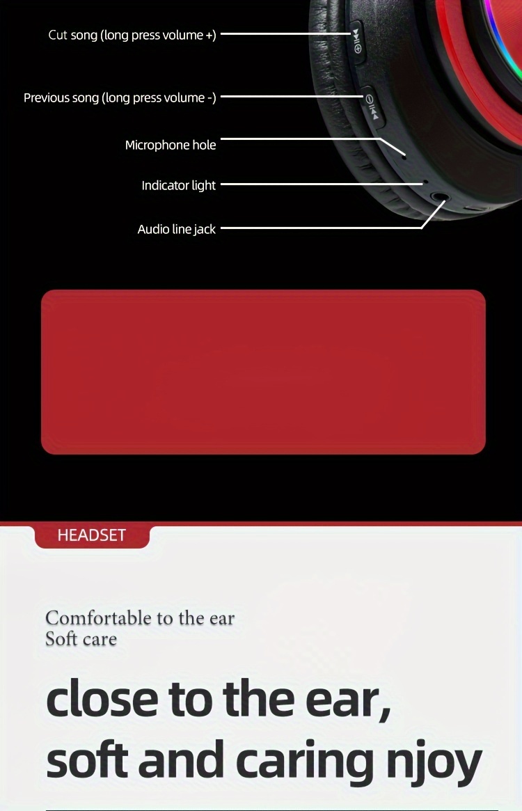 light emitting wireless headphones colorful led lights comfort over ear foldable headset with built in microphone fm sd card slot wired for school tablet computer pc tv cellphones travel gift for birthday easter details 10