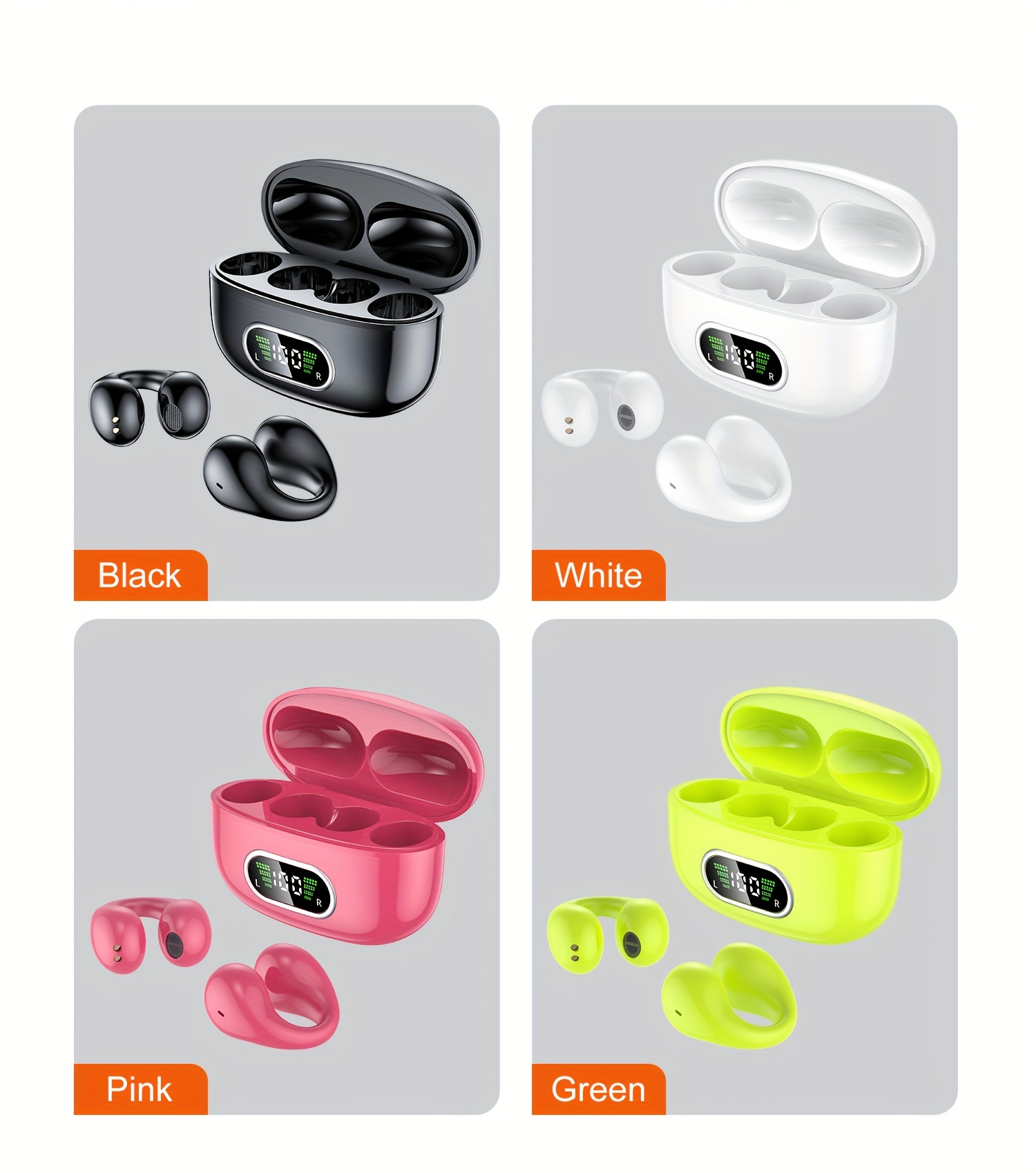 2023 new long battery life wireless earphones clip ear hd non in ear for iphone android universal digital display earphones stereo sound best gift unisex details 11