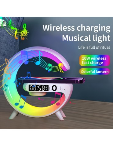 Multifunction Wireless Charger Pad Stand Speaker TF RGB Night Light 15W Fast Charging Station For IPhone, Samsung, Xiaomi