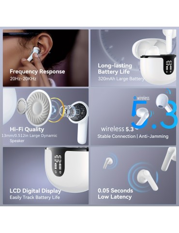In ear wireless earphones with HIFI sound quality, true wireless all-round stereo earphones with low delay, automatic connection, high-definition noise reduction, large battery life, and LED digital display of battery life