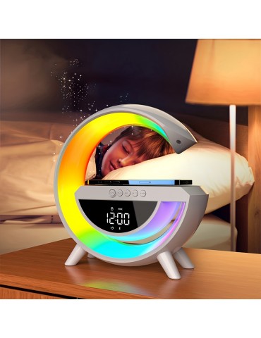 Wireless Speaker Smart RGB Light Bar Sunrise Alarm Clock To Wake You Up Refreshed!Color Changing Timer Alarm Clock Charger Stand, Bedside Lamp And Speaker Alarm Clock Simulates A Sunset