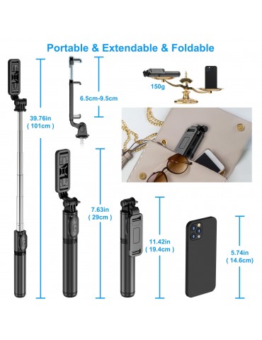 Selfie Stick, Extendable Selfie Stick Tripod With Wireless Remote And Tripod Stand, Portable, Lightweight, Compatible With IPhone 14 13 12 Pro Xs Max Xr X 8Plus 7, Samsung Smartphone And More