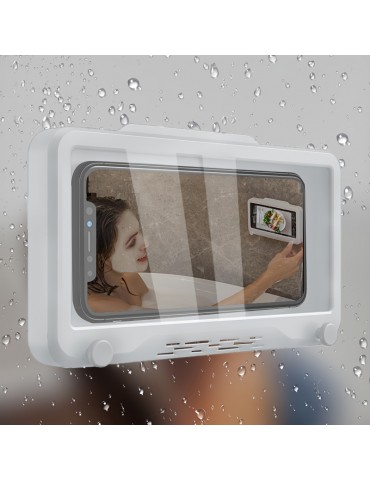 Wall Mount Shower Phone Holder Bathroom Case Waterproof Self Adhesive Bathroom Phone Holder Anti Fog Touch Screen For Bathroom Shower Kitchen Make Up Compatible With Mobile Phones Under 6.8 Inches