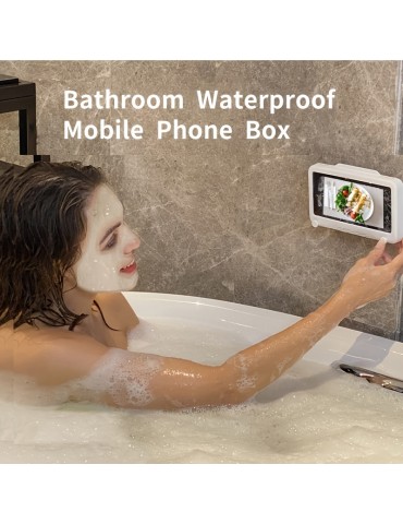 Wall Mount Shower Phone Holder Bathroom Case Waterproof Self Adhesive Bathroom Phone Holder Anti Fog Touch Screen For Bathroom Shower Kitchen Make Up Compatible With Mobile Phones Under 6.8 Inches