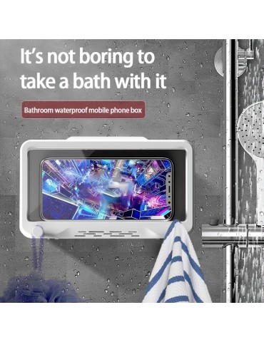 Wall Mount Shower Phone Holder Bathroom Case Waterproof Self Adhesive Bathroom Phone Holder Anti Fog Touch Screen For Bathroom Shower Kitchen Make Up Compatible With Mobile Phones Under 6.8 Inches
