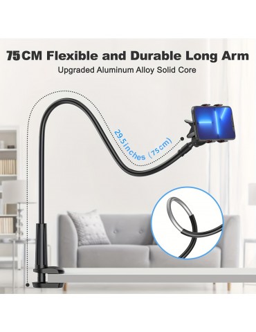 Gooseneck Cell Phone Holder, Universal 360 Flexible Phone Stand Lazy Bracket Mount Long Arms Clamp For Phone 13 Pro Xs Max XR X 8 7 6 6s Plus And Other 3.5~6.7'' Device