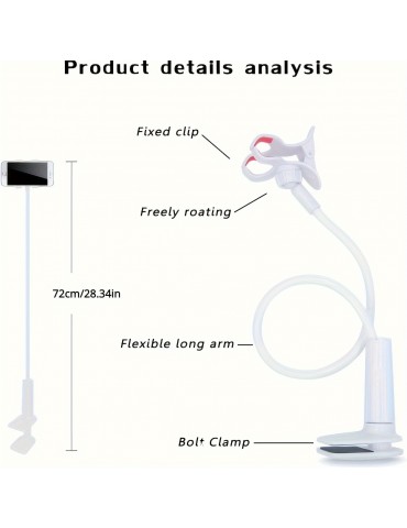 Mobile Phone Clamp Bracket Flexible Long Arm Gooseneck Lazy Person Bracket With Handle, Bedside Tabletop Overhead Live Streaming Mobile Phone Tablet Bracket