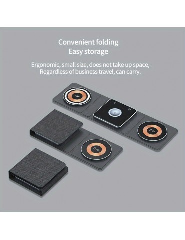 3-in-1 Wireless Charger Station: Foldable, Travel-Ready & Compatible with Multiple Devices - Includes Charging Ports for Apple Watch, Airpods, iPhone & More!