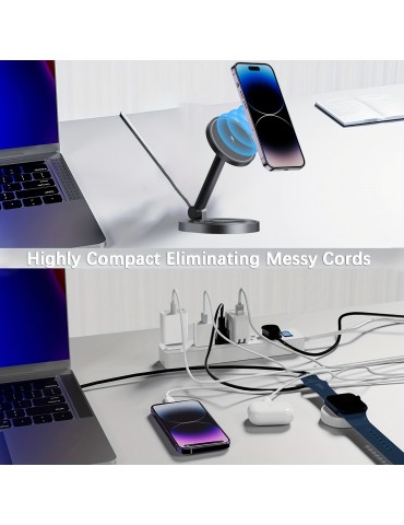 Foldable Wireless Charger 2in1 Fast Magnetic Station 15W Compatible With Mag-Safe Charging Station For Multiple Devices Wireless Charger Stand Charger Charging Dock For IPhone 14 13 12 Series IWatch AirPods