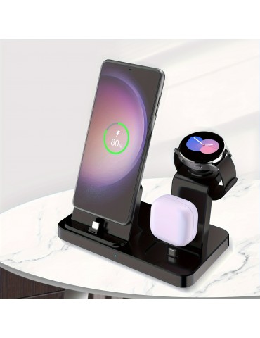 3 In 1 Charging Station For Samsung Multiple Devices Fast Charging Stand For Galaxy S23 Ultra/S23+/S22/S21/Note20/Z Flip/Z Fold 4/Galaxy Buds Wireless Charger Dock Stand For Galaxy Watch 6/Classic/ 5 Pro/4/3/Lte/Active/2/1