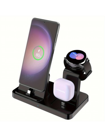 3 In 1 Charging Station For Samsung Multiple Devices Fast Charging Stand For Galaxy S23 Ultra/S23+/S22/S21/Note20/Z Flip/Z Fold 4/Galaxy Buds Wireless Charger Dock Stand For Galaxy Watch 6/Classic/ 5 Pro/4/3/Lte/Active/2/1
