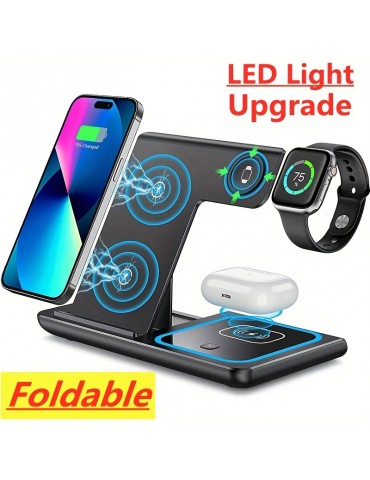 3 In 1 Wireless Charger Stand Pad For IPhone 14 13 12 11 X iWatch 8 7 Airpods Foldable 15W Phone Fast Charging Dock Station
