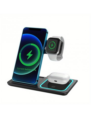 3 In 1 Wireless Charger Stand Pad For IPhone 14 13 12 11 X iWatch 8 7 Airpods Foldable 15W Phone Fast Charging Dock Station