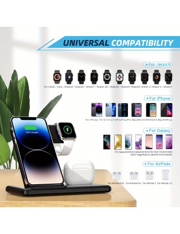 3 In 1 Foldable Wireless Charger, Fast Wireless Charging Station For IPhone 14/13/12/11/Pro/Max/Mini/8/Plus/X/XR/XS/X/SE, For IWatch Ultra/8/7/6/5/4/3/2/1/SE, For AirPods 3/2/1/Pro/Pro2