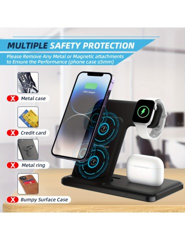 3 In 1 Foldable Wireless Charger, Fast Wireless Charging Station For IPhone 14/13/12/11/Pro/Max/Mini/8/Plus/X/XR/XS/X/SE, For IWatch Ultra/8/7/6/5/4/3/2/1/SE, For AirPods 3/2/1/Pro/Pro2