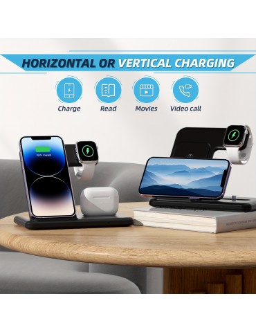 3 In 1 Foldable Wireless Charger, Fast Wireless Charging Station For IPhone 14/13/12/11/Pro/Max/Mini/8/Plus/X/XR/XS/X/SE, For IWatch Ultra/8/7/6/5/4/3/2/1/SE, For AirPods 3/2/1/Pro/Pro2