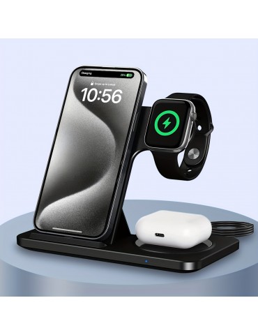 Wireless Charging Station For IPhone Multiple Devices Foldable 3 In 1 Fast Charger Station Stand Dock For IWatch Series 8, 7, 6, SE, 5, 4, 3, 2, Airpods Pro 3, 2, IPhone 14Pro, 14, 13, Pro Max, 13 ,12, 11 Pro, X ,Max ,XS, XR, 8