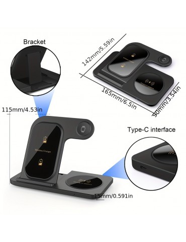 Wireless Charging Station For IPhone Multiple Devices Foldable 3 In 1 Fast Charger Station Stand Dock For IWatch Series 8, 7, 6, SE, 5, 4, 3, 2, Airpods Pro 3, 2, IPhone 14Pro, 14, 13, Pro Max, 13 ,12, 11 Pro, X ,Max ,XS, XR, 8