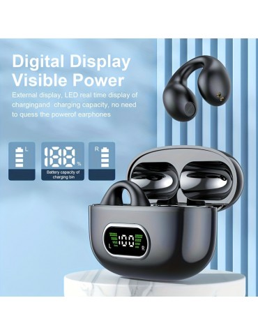 New Long Battery Life Wireless Earphones Clip Ear HD Non-In-Ear For iPhone Android Universal Digital Display Earphones Stereo Sound Best Gift Unisex