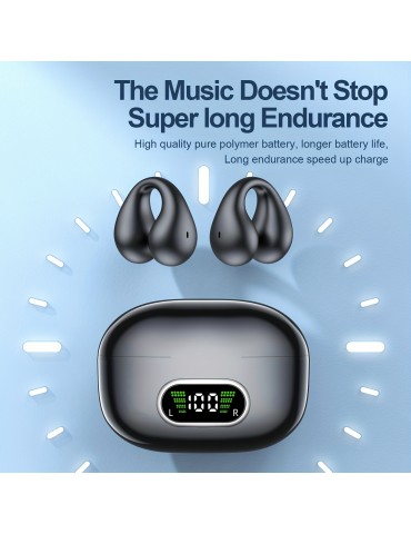 New Long Battery Life Wireless Earphones Clip Ear HD Non-In-Ear For iPhone Android Universal Digital Display Earphones Stereo Sound Best Gift Unisex