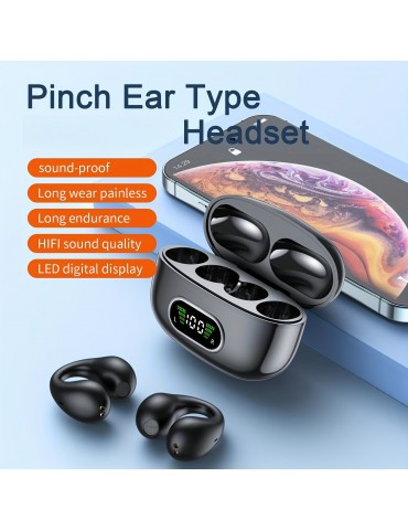 New Long Battery Life Wireless Earphones Clip Ear HD Non-In-Ear For iPhone Android Universal Digital Display Earphones Stereo Sound Best Gift Unisex