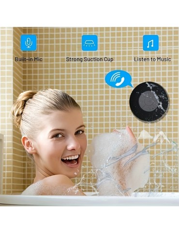 Wireless Speaker, Portable Mini Wireless Speaker With Suction Cup For Bathroom Bedroom Black Speaker 2 Hours Of Battery Life For Parties, Travel, Home, And Outdoor (The Suction Cup Only Works On The Smooth Wall Like Glass Ceramic Tile)