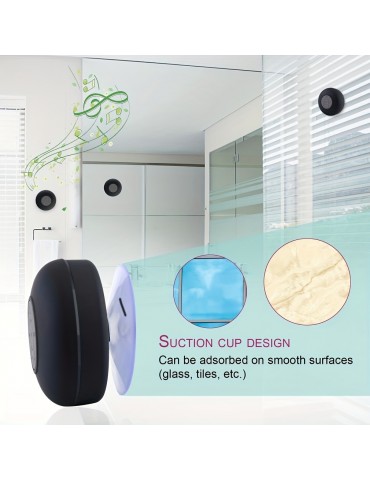 Wireless Speaker, Portable Mini Wireless Speaker With Suction Cup For Bathroom Bedroom Black Speaker 2 Hours Of Battery Life For Parties, Travel, Home, And Outdoor (The Suction Cup Only Works On The Smooth Wall Like Glass Ceramic Tile)