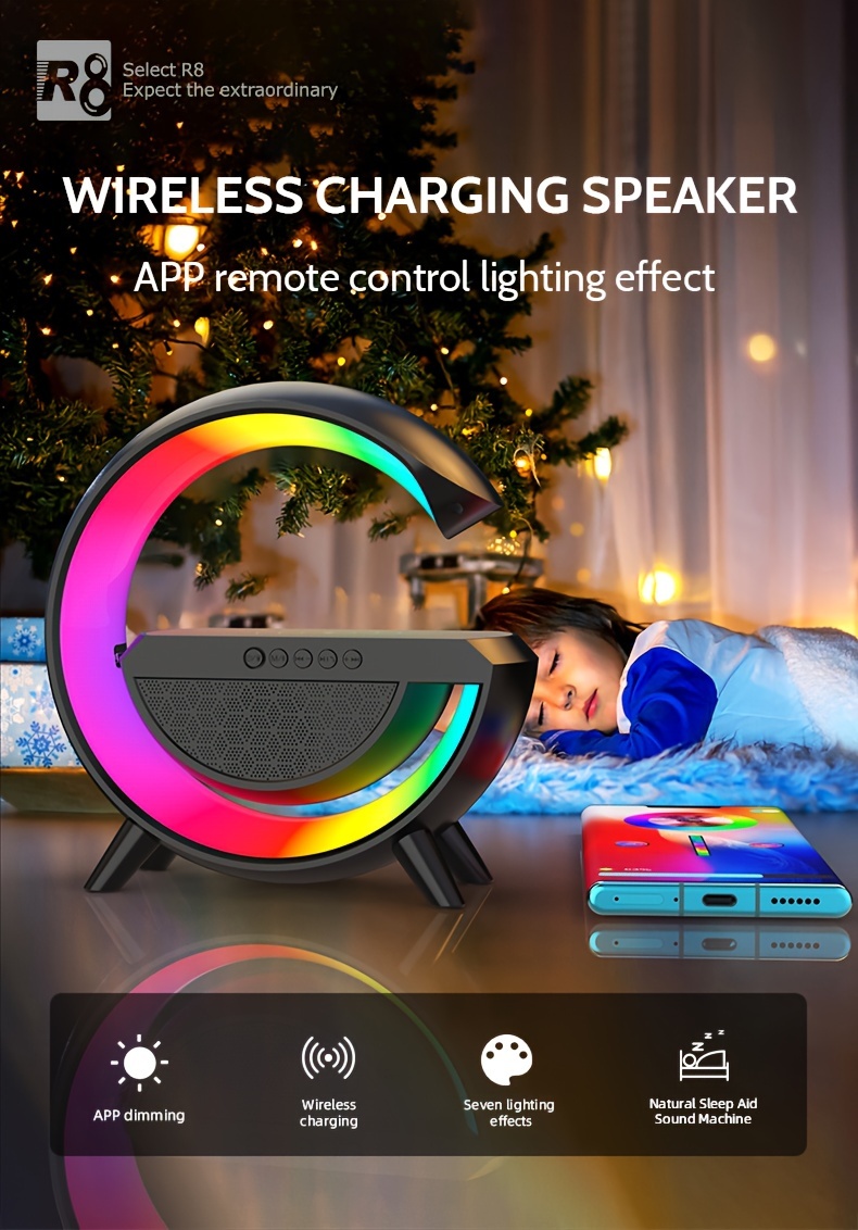 sm2301 wireless speaker 6 lighting modes wireless charging function compatible with ios android system black white details 0