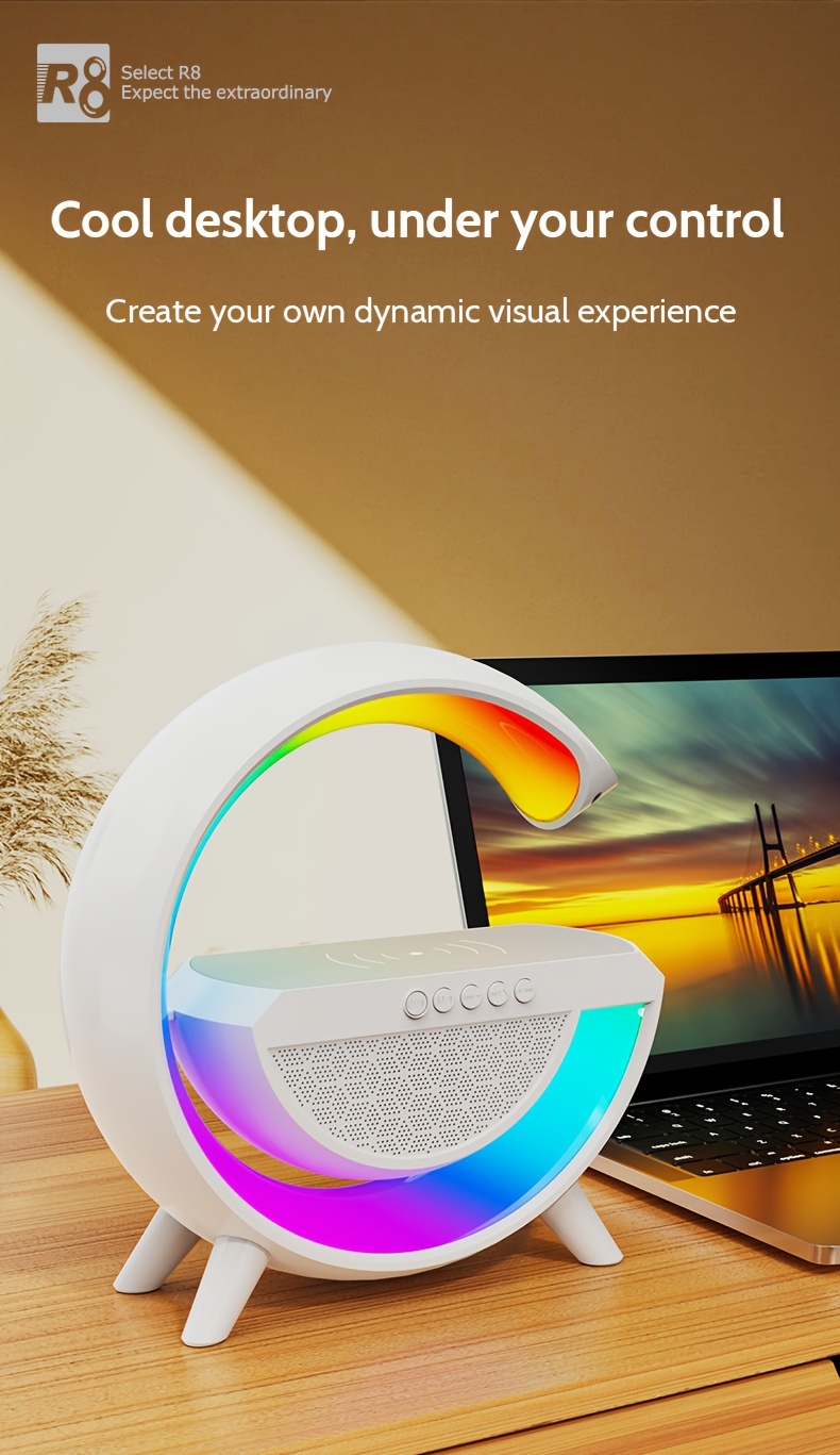 sm2301 wireless speaker 6 lighting modes wireless charging function compatible with ios android system black white details 1