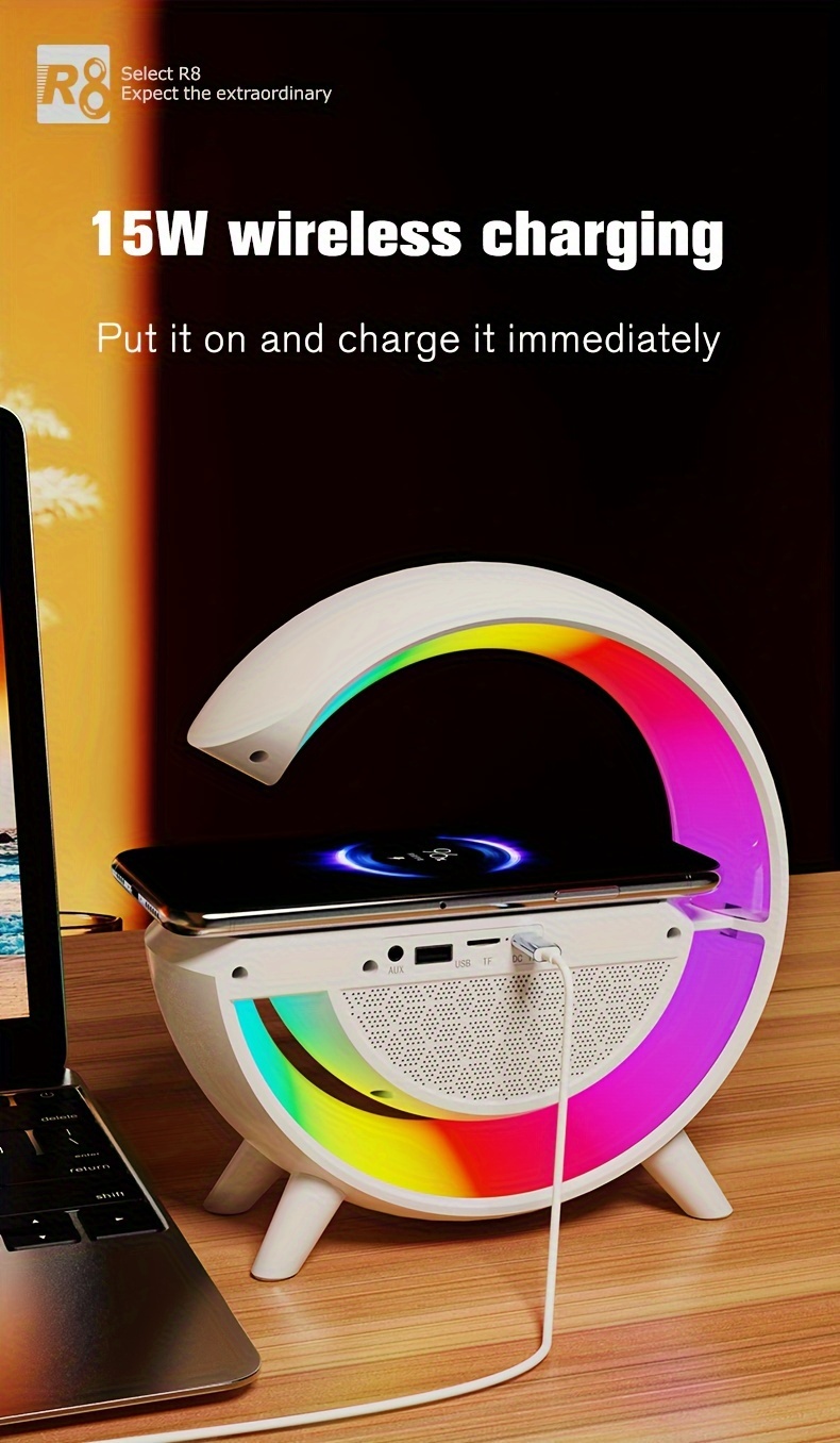 sm2301 wireless speaker 6 lighting modes wireless charging function compatible with ios android system black white details 2