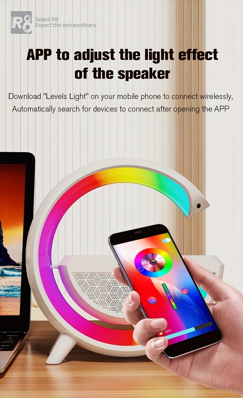 sm2301 wireless speaker 6 lighting modes wireless charging function compatible with ios android system black white details 3