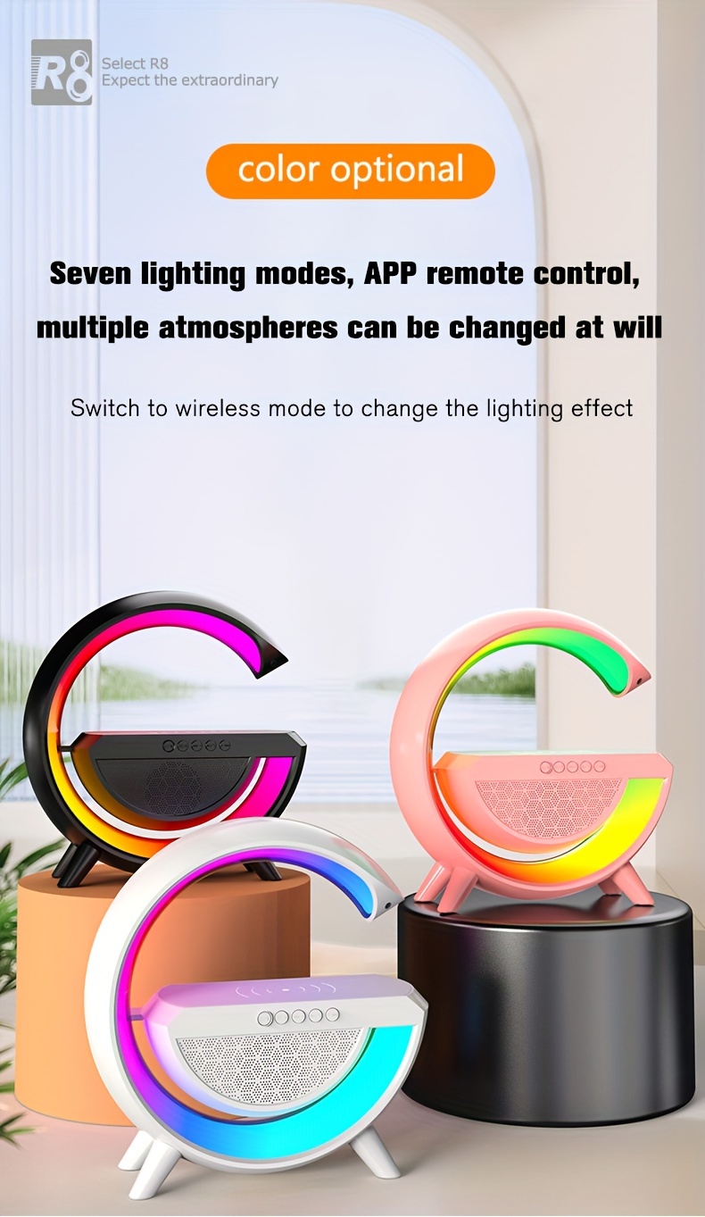 sm2301 wireless speaker 6 lighting modes wireless charging function compatible with ios android system black white details 6