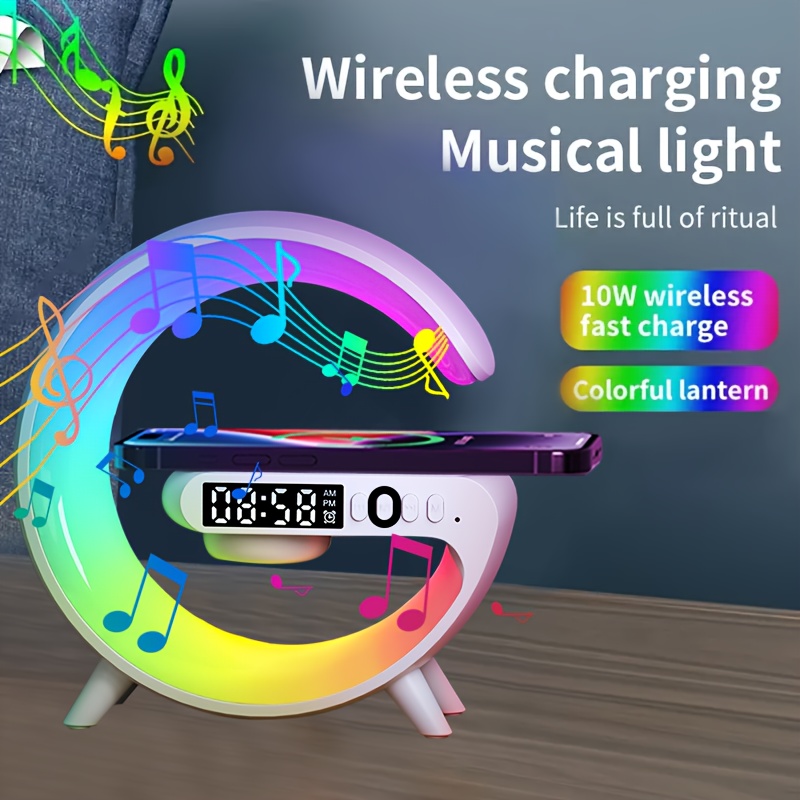 multifunction wireless charger pad stand speaker tf rgb night light 15w fast charging station for iphone samsung xiaomi details 3
