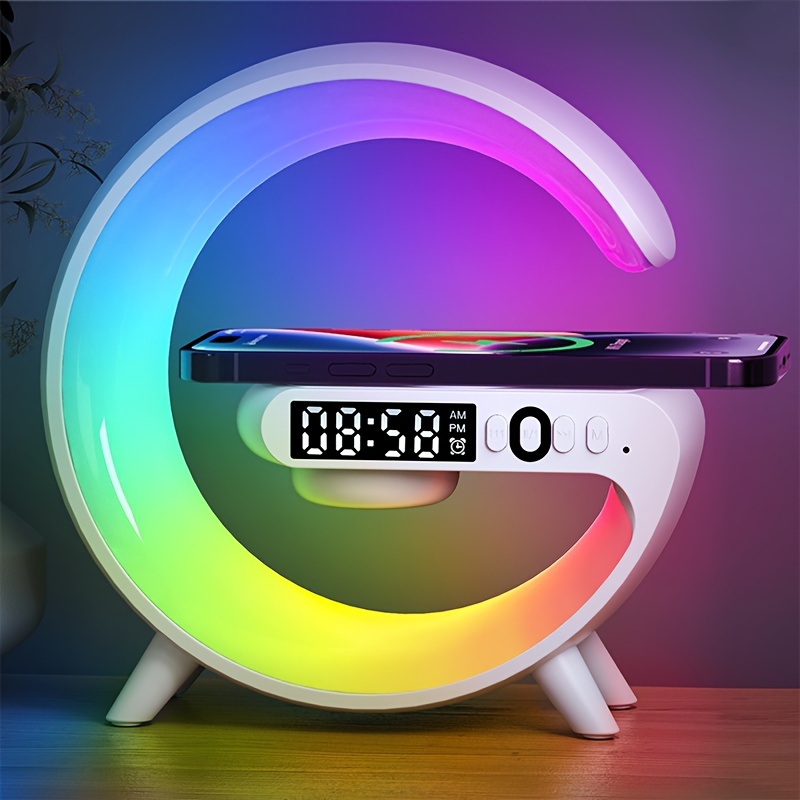 multifunction wireless charger pad stand speaker tf rgb night light 15w fast charging station for iphone samsung xiaomi details 9
