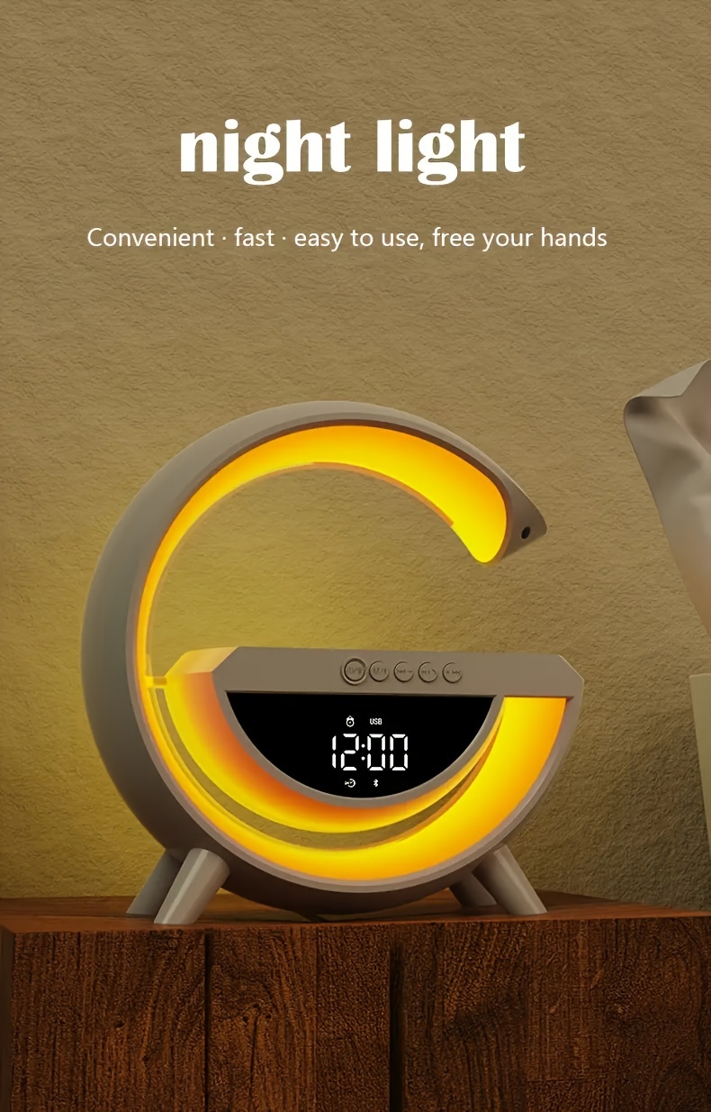 wireless speaker smart rgb light bar sunrise alarm clock to wake you up refreshed color changing timer alarm clock charger stand bedside lamp and speaker alarm clock simulates a sunset details 6