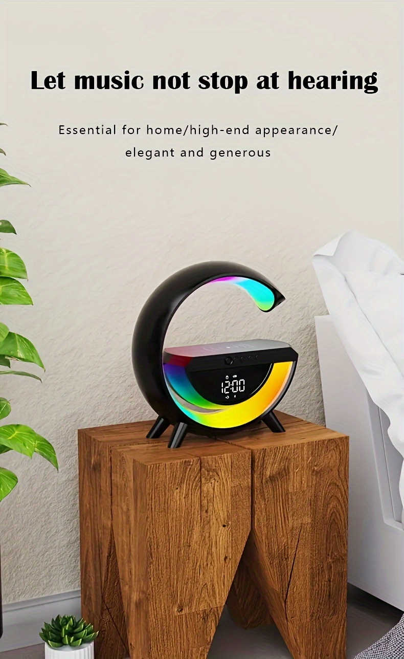 wireless speaker smart rgb light bar sunrise alarm clock to wake you up refreshed color changing timer alarm clock charger stand bedside lamp and speaker alarm clock simulates a sunset details 8