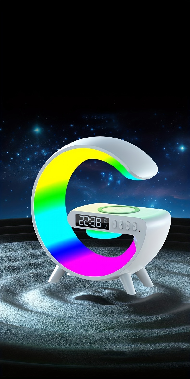 new color scheme wireless speaker wireless charging rhythm rgb light bar smart light sunrise alarm clock bedroom wake up light dimmable desk light details 0