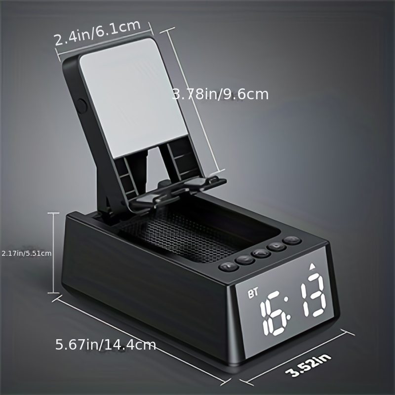 wireless speaker with alarm and anti slip base high definition surround sound mobile phone holder suitable for home and outdoor use desktop computer with speaker compatible with iphone ipad samsung galaxy details 0